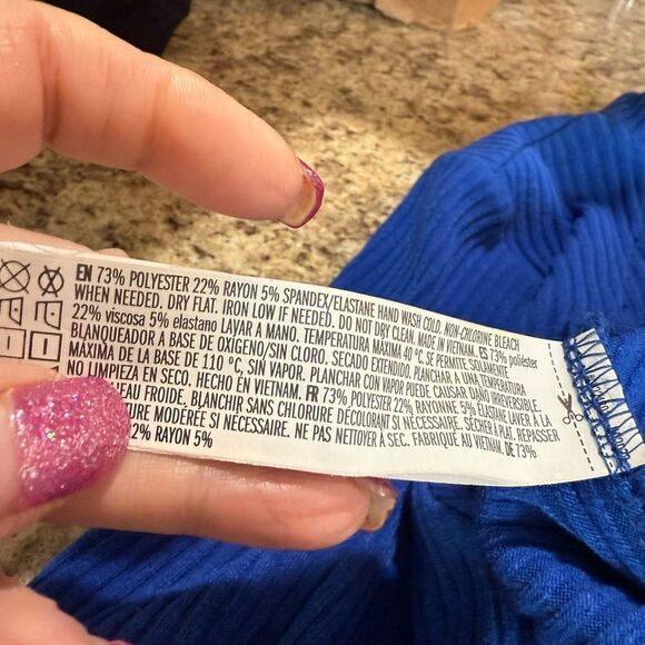 Blue Ribbed Long Sleeve Knit Top Size Small - Picture 4 of 8